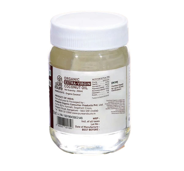Pure & Sure Organic Extra Virgin Coconut Oil 250ml - Image 2