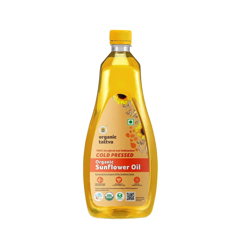 oraganic tattava organic cold pressed sunflower oil 1 litre front