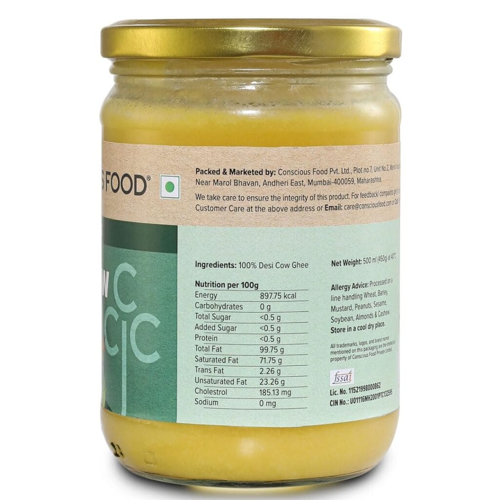 consicous food a2 desi cow ghee 500ml back