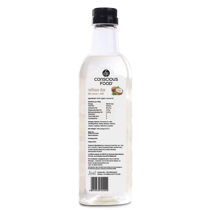 consicous food organic cold pressed coconut oil 1 litre back