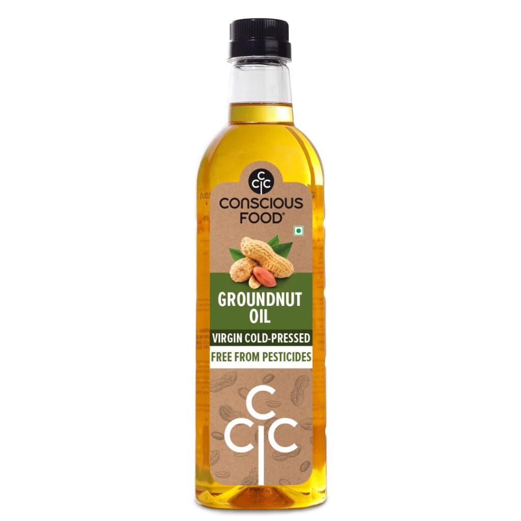 consicous food organic cold pressed groundnut oil 1 litre front