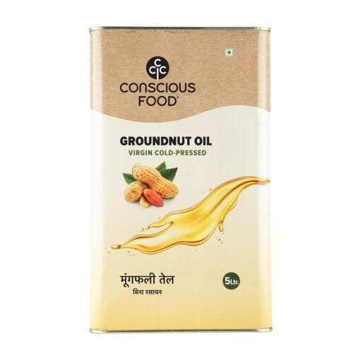 consicous food organic cold pressed groundnut oil 5 litre front