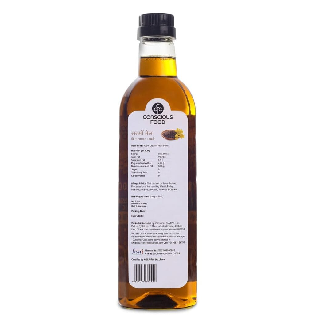 consicous food organic cold pressed mustard oil 1 litre back