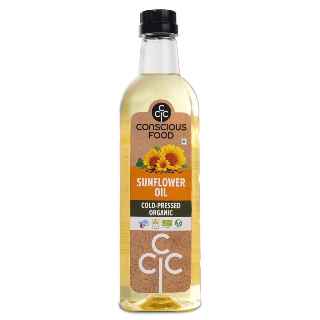 consicous food organic cold pressed sunflower oil 1 litre front