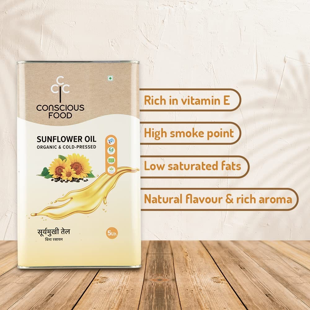 consicous food organic cold pressed sunflower oil 5 litre cto