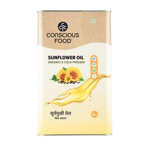 consicous food organic cold pressed sunflower oil 5 litre front