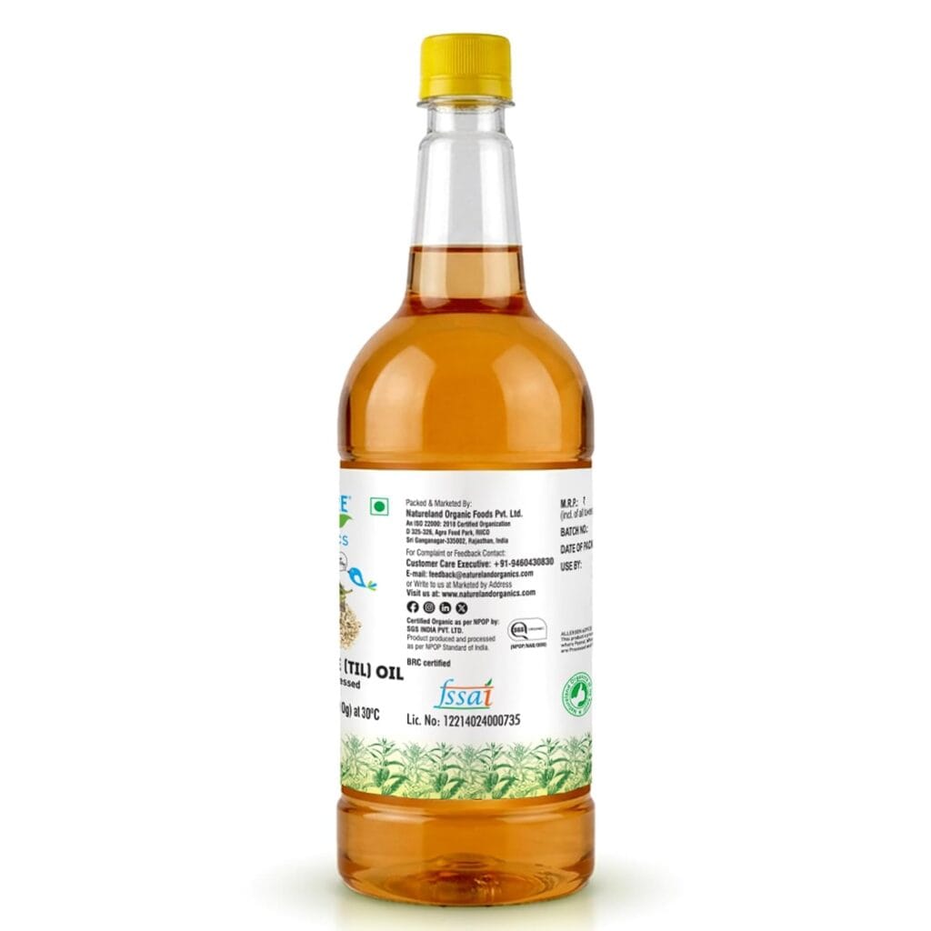nature & land organic cold pressed sesame oil 1 litre back