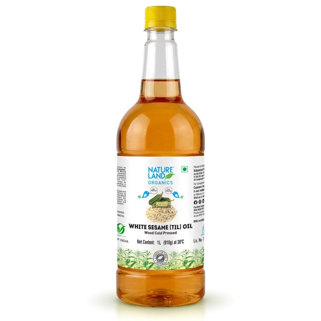 nature & land organic cold pressed sesame oil 1 litre front
