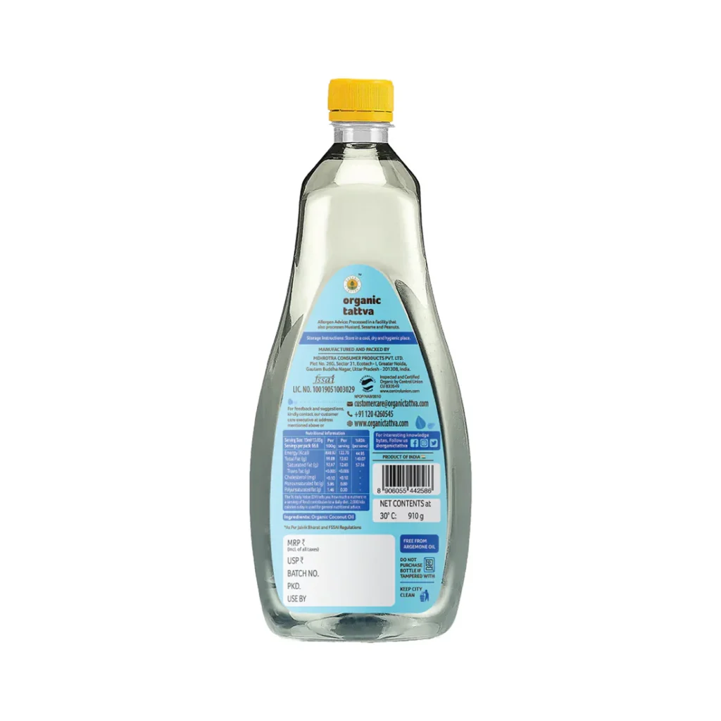 organic tattva organic cold pressed coconut oil 1 litre back