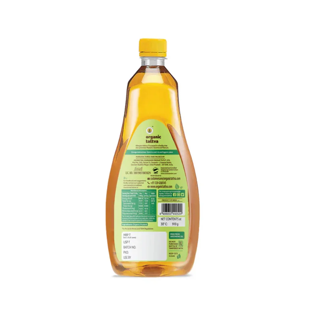 organic tattva organic cold pressed mustard oil 1 litre back