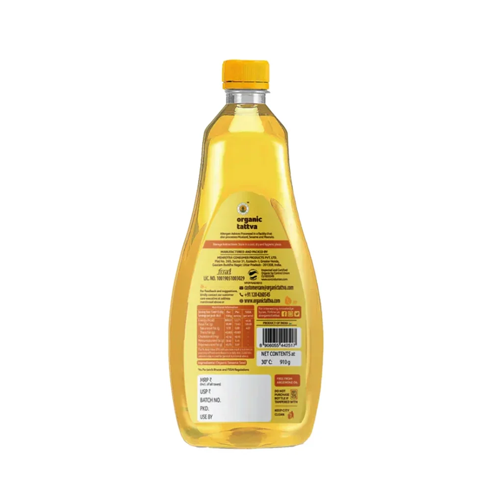 organic tattva organic cold pressed sesame oil 1 litre back