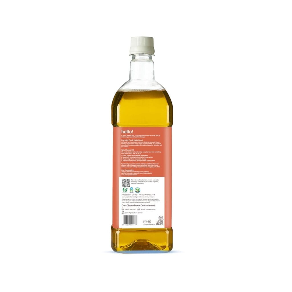 pure & sure organic cold pressed groundnut oil 1 litre back