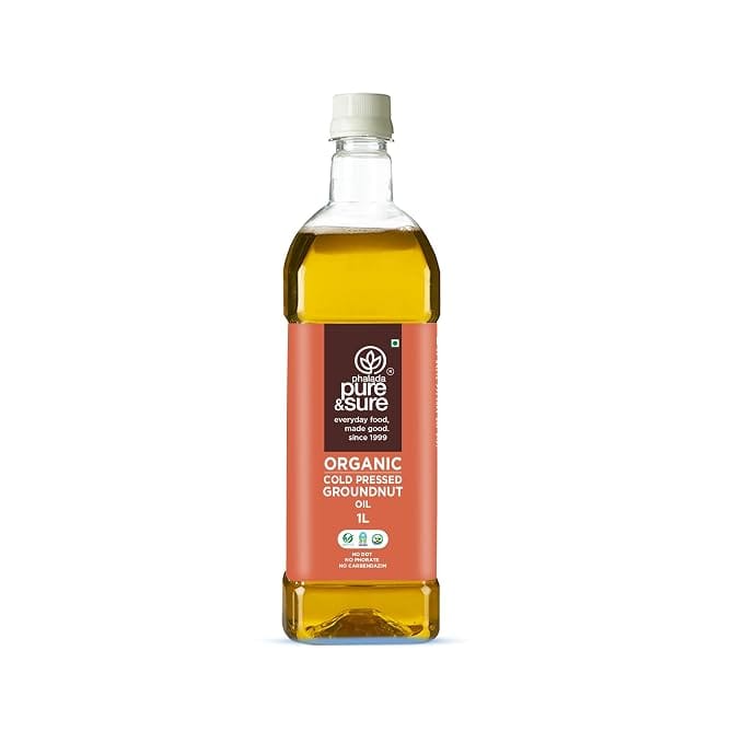 pure & sure organic cold pressed groundnut oil 1 litre front