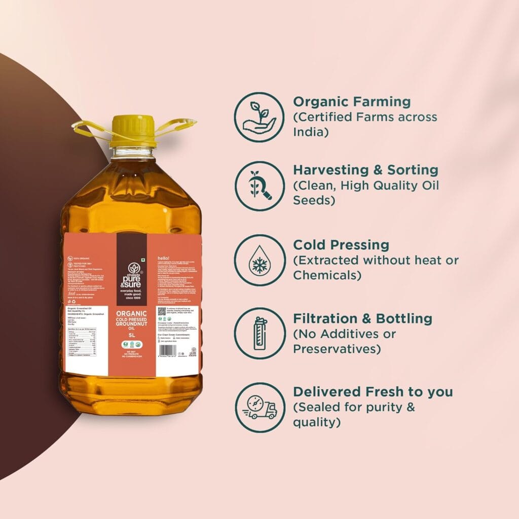 pure & sure organic cold pressed groundnut oil 5 litre cto