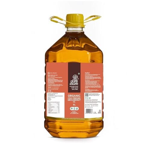 pure & sure organic cold pressed groundnut oil 5 litre front