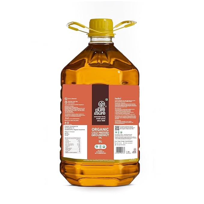 pure & sure organic cold pressed groundnut oil 5 litre front