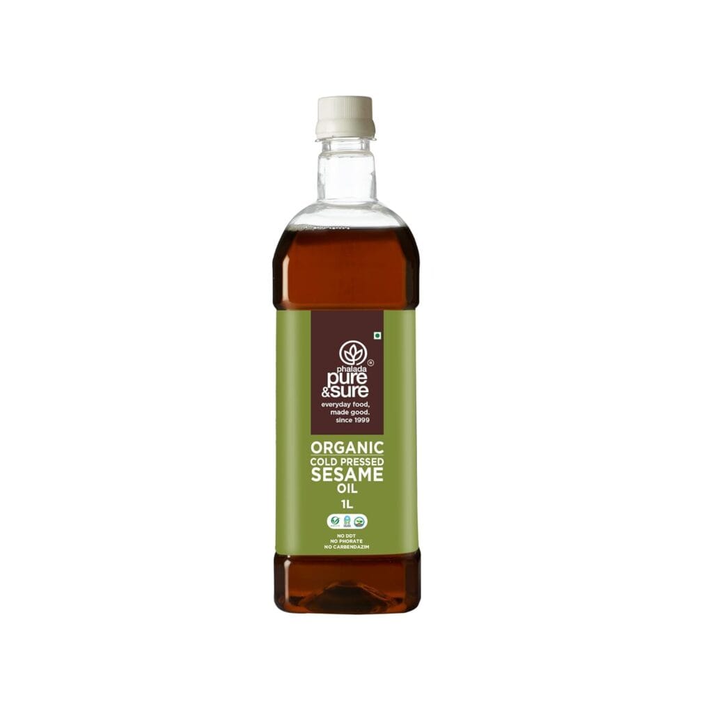 pure & sure organic cold pressed sesame oil 1 litre front
