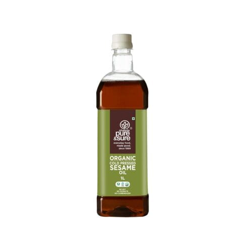 pure & sure organic cold pressed sesame oil 1 litre front