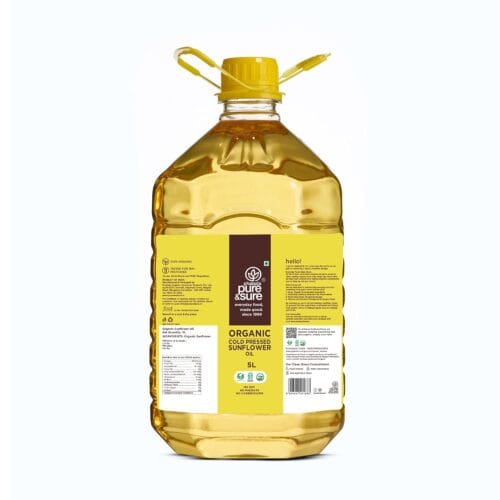 pure & sure organic cold pressed sunflower oil 5 litre front
