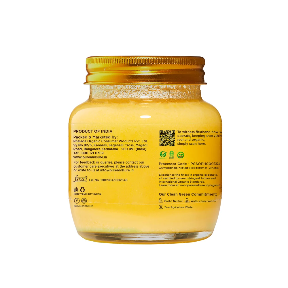 pure & sure organic desi cow ghee 500g back