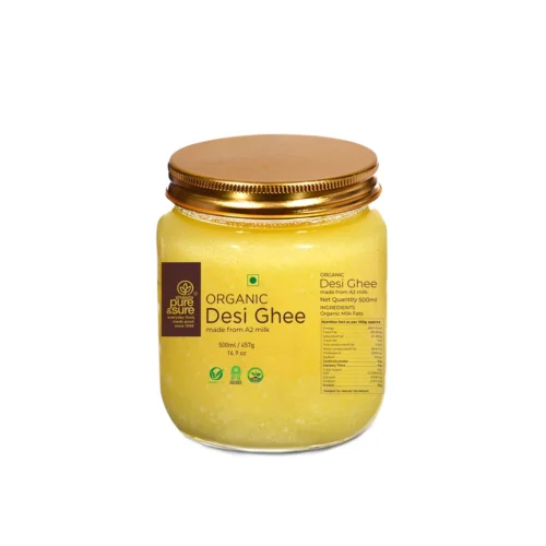 pure & sure organic desi cow ghee 500g front