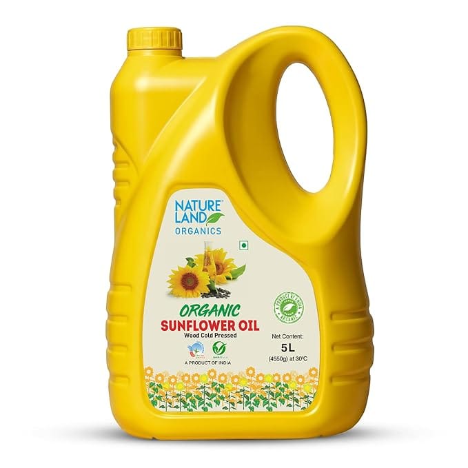 nature & land organic cold pressed sunflower oil 5 litre front
