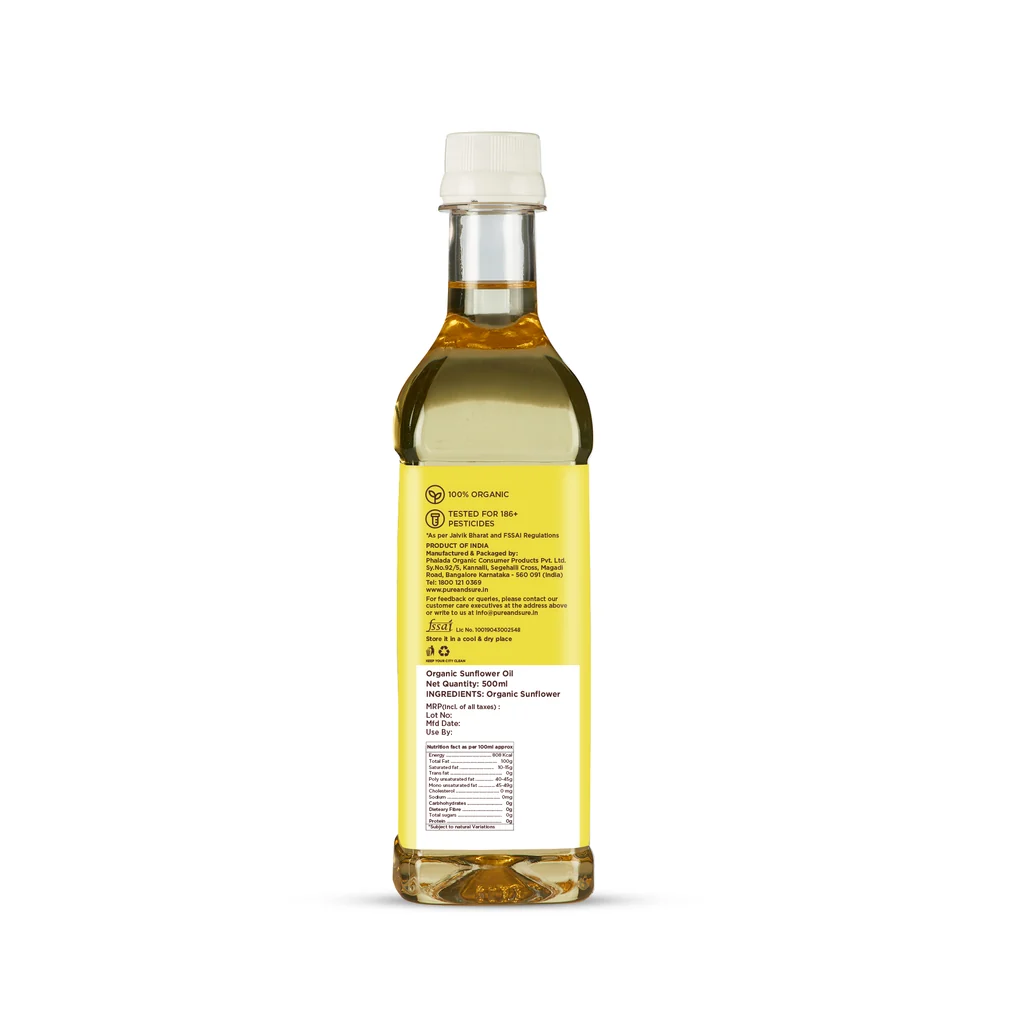 pure & sure organic cold pressed sunflower oil 1 litre back
