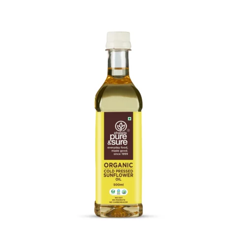 pure & sure organic cold pressed sunflower oil 1 litre front